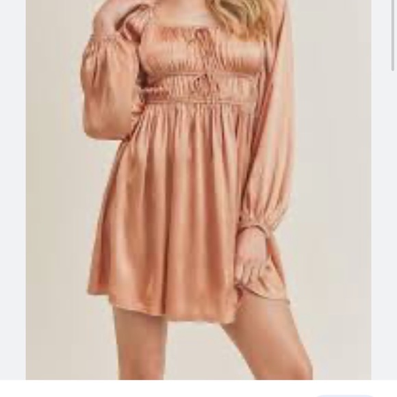 ARULA Dresses Nwt Arula Elastic Waist Long Sleeve Pink Satin Dress